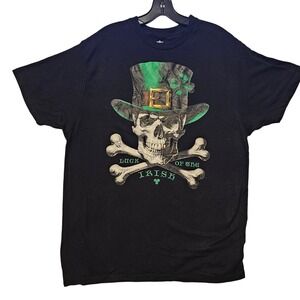 Way to Celebrate Mens St Patricks Day Skull Leprechaun Hat Graphic T-Shirt L Blk